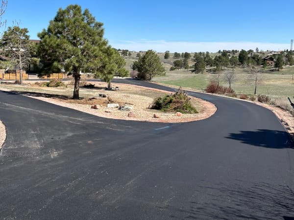 circle driveway which has just been paved